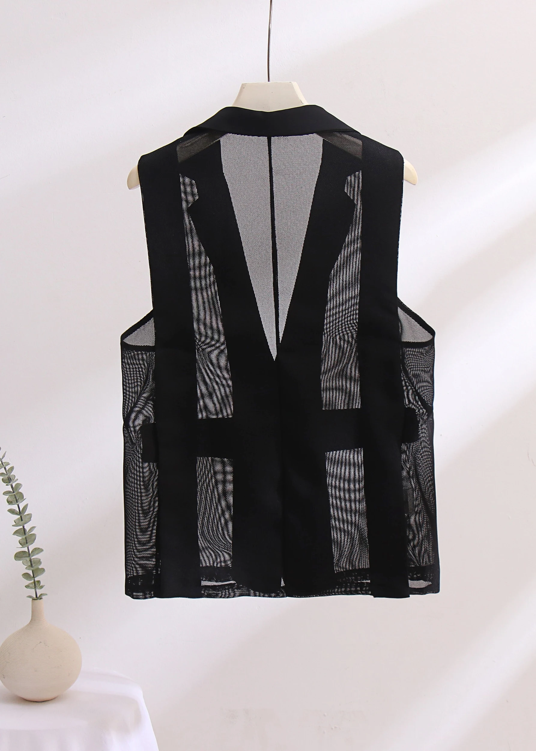 Сетчатый костюм безрукавка Летний Тонкий Элегантный Женский приталенный черный