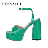 fansaidi 2022 fashion block heels sandals green white womens shoes summer chunky heels platform waterproof sexy party shoes 42