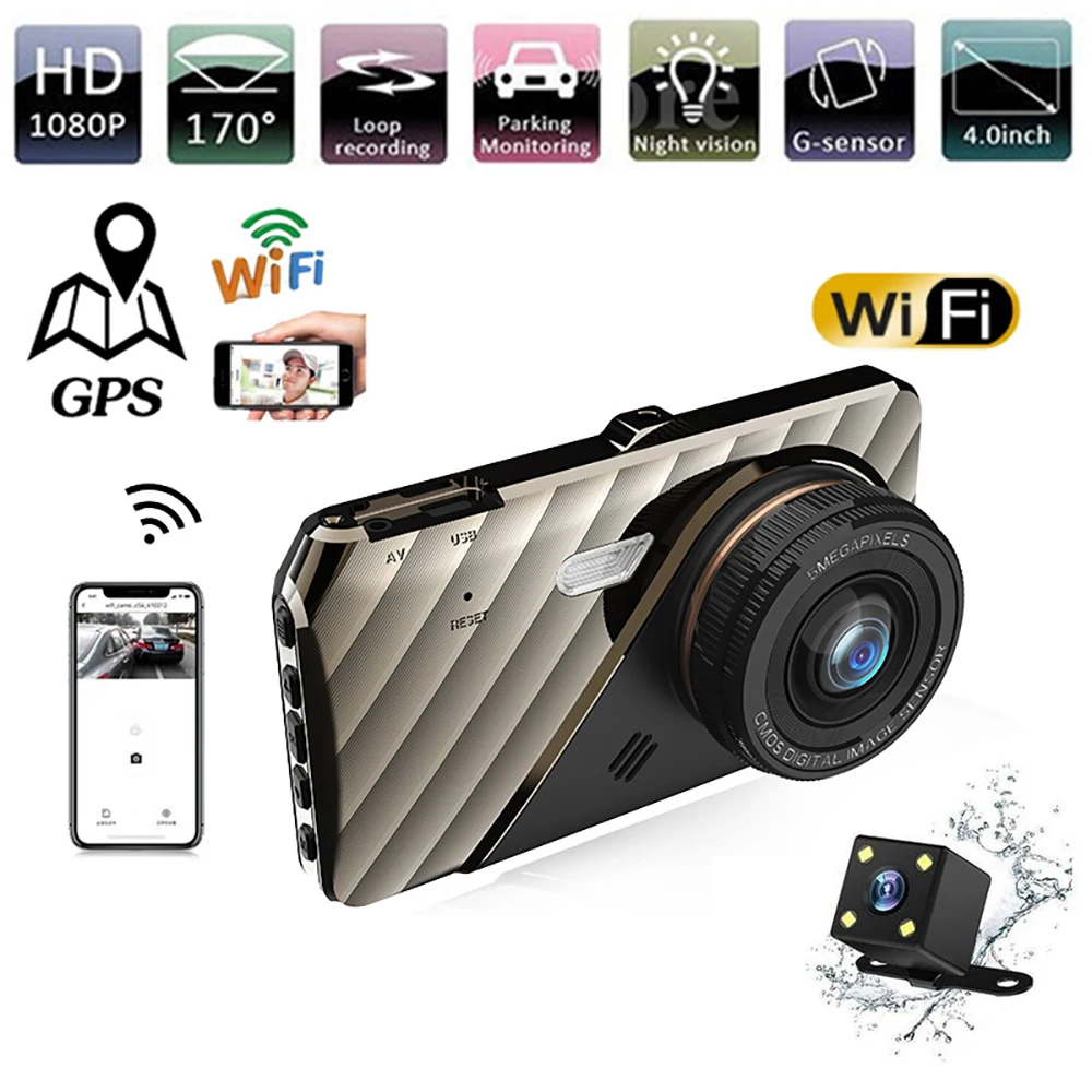 

Автомобильный видеорегистратор с Wi-Fi, 4,0 дюйма, Full HD, 1080P