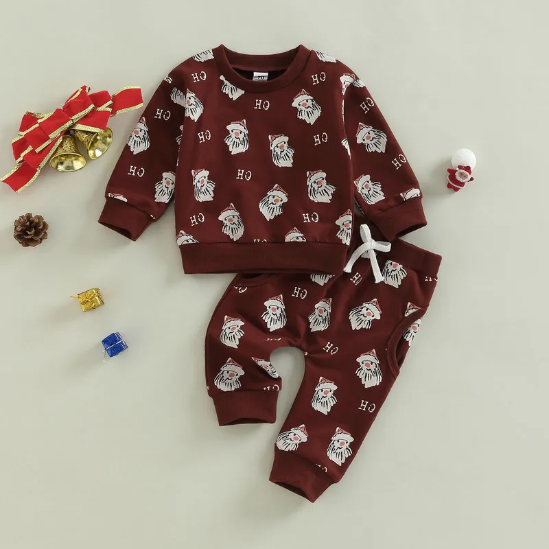 

Baby Christmas Outfit Girl Boy Clothes New Born Fall Winter Sportswear Santa Long Sleeve Sweatshirt Sweatpants Set Baby Items