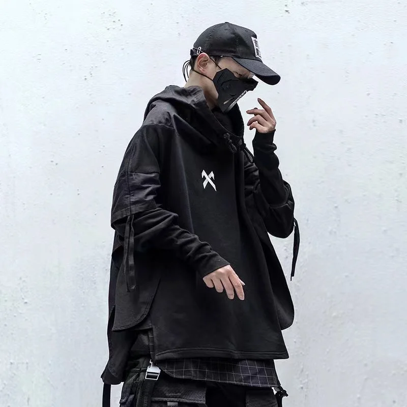 

Мужская одежда с вышивкой в стиле хип-хоп, толстовка с капюшоном в стиле Харадзюку, функциональная технология с длинными рукавами, толстовка, свободные удобные топы