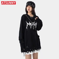 atsunny hip hop knitted streetwear pullover sweater harajuku american campus style gothic sweaters autumn and winter clothes