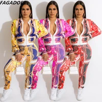 fagadoer african retro print two piece sets women v neck long sleeve coat skinny pants tracksuits fall female matching outfits