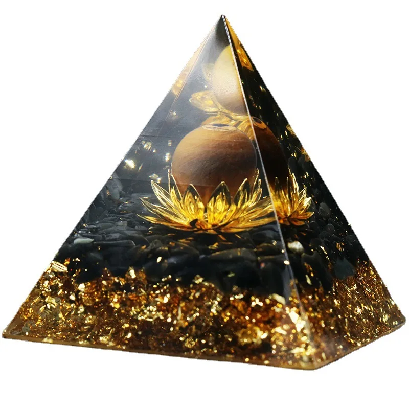6CM Oganite Pyramid Home Decor Healing Reiki Natural Crystal Ball Pyramid Resin-encased Crushed Stone Pyramid Car Trim Wholesale