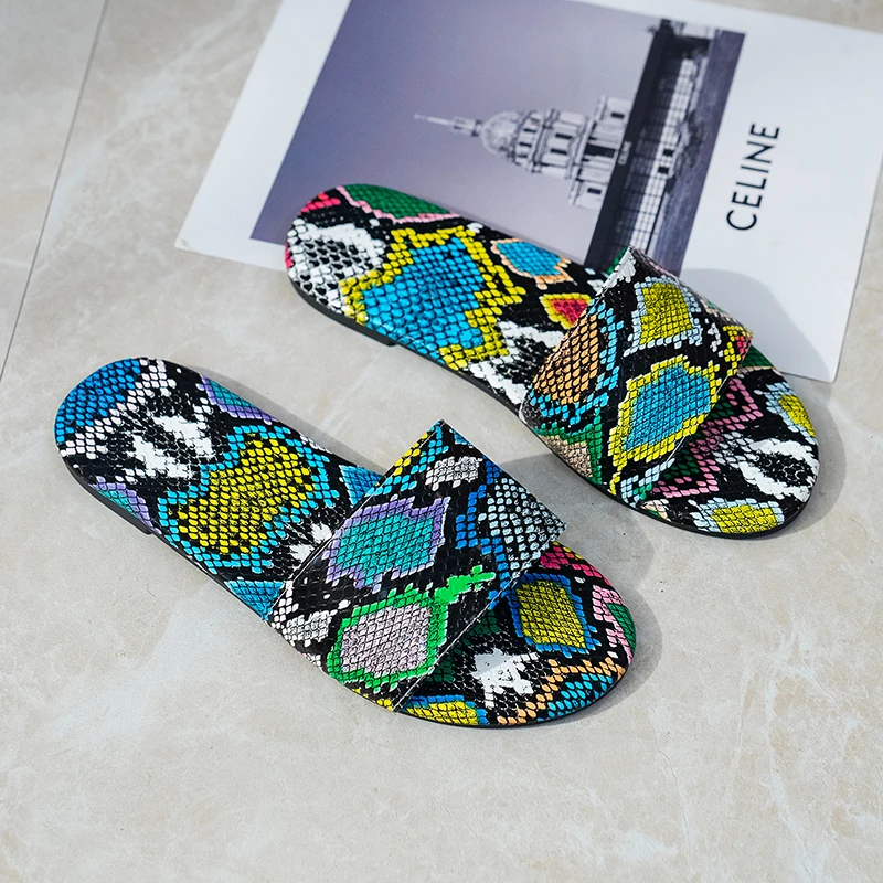 2022 Summer Women Slippers Leopard Sexy Snake PatternFlats Sandals Designer Goth Cozy Party  Ladies Outdoor  Home Casual Shoes