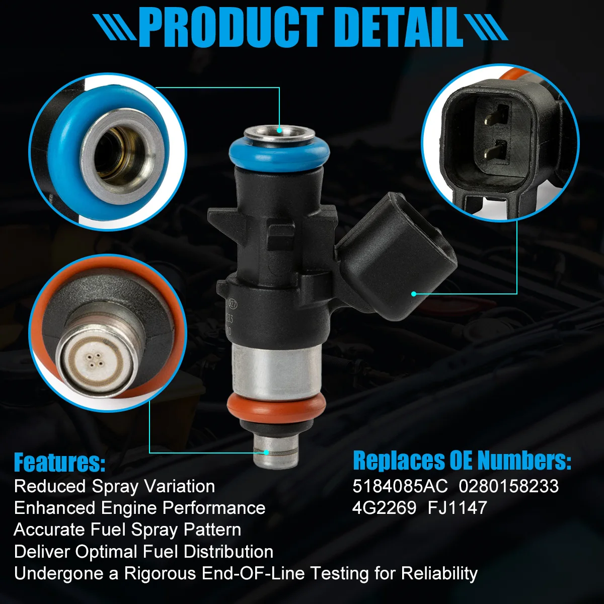 Топливные форсунки 0280158233 FJ1147 для Chrysler Town &amp Country Ram 1500 2500 Jeep Grand Caravan 5184085AD 5184085AC 1/6