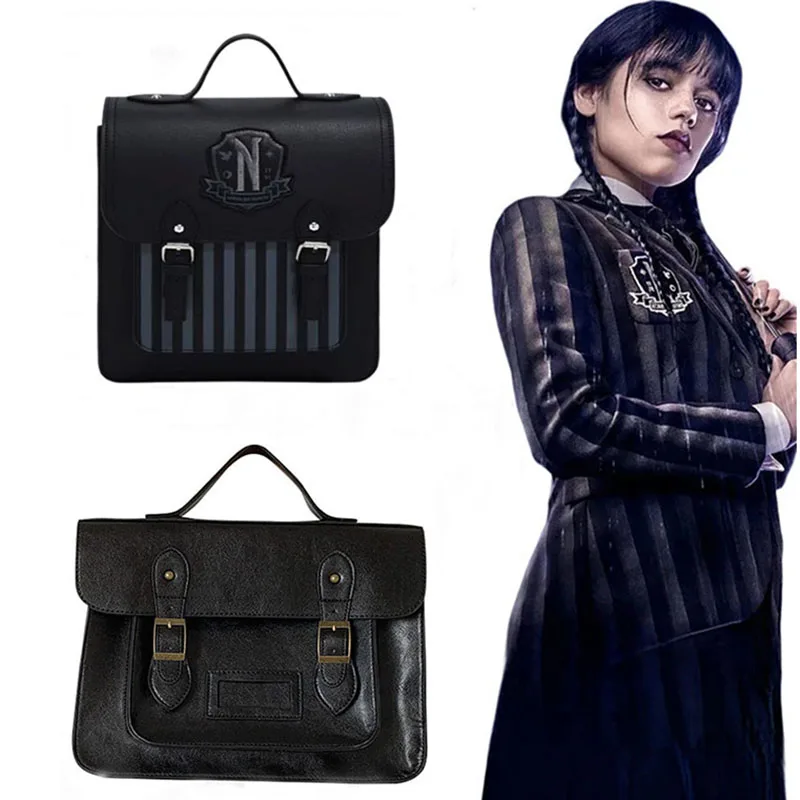 

Wednesday Addams Wednesday Backpack Retro PU Leather School Shoulder Bag Schoolgirl College Bag Bookbag Role Play Kid Fans Gift