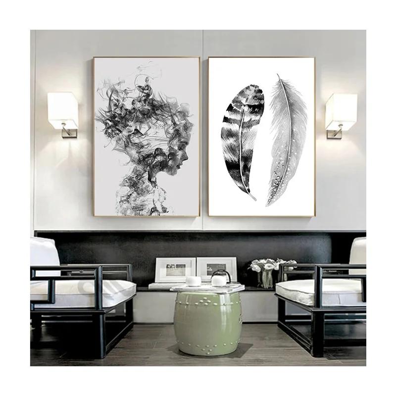

Room Decor Black and White Pictures Feather Abstract Canvas Painting Wall Art Poster Prints Nordic Living Room Decor Home Decor