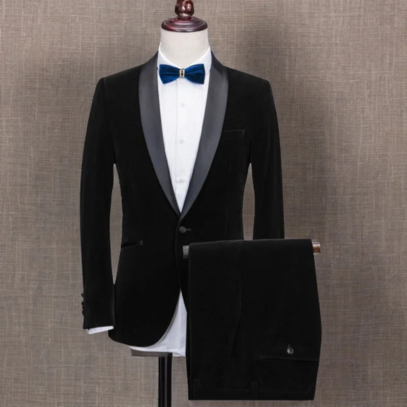 

Бархатные мужские костюмы, облегающий смокинг для жениха на свадьбу, выпускной, 2 предмета, шаль, воротник, мужской костюм, куртка (Блейзер + брюки) 2023