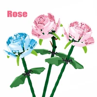 1pcs romantic pink rose bouquet building blocks diy simulation flower blue rose model brick childrens toys for girlfriend gift