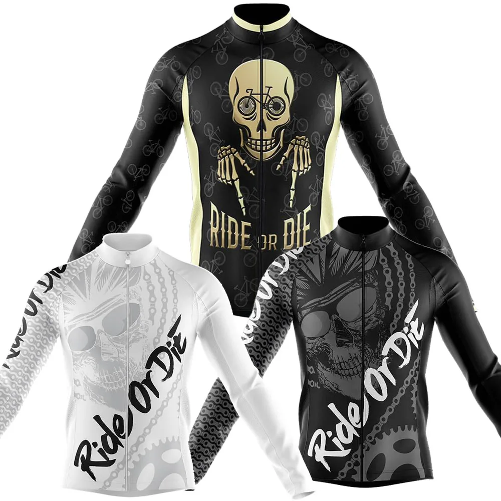 

Winter Skull Cycling Jersey Long Sleeve Ride Or Die Clothing Race Road Bike Shirts Bicycle Tops MTB Uniform Maillot