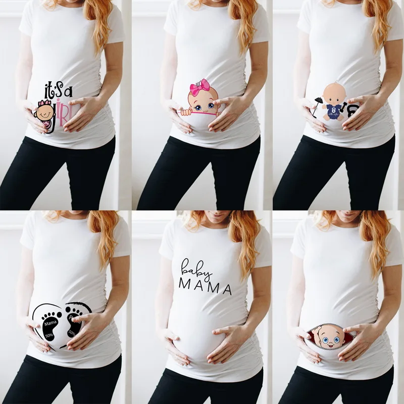 

Женские мягкие рубашки, футболка, Повседневная футболка с коротким рукавом для беременных, одежда для будущих мам, летние топы для беременн...