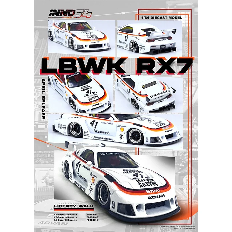 INNO 1:64 LBWK RX7 FD3S Коллекционная Миниатюрная модель автомобиля из литых под давлением