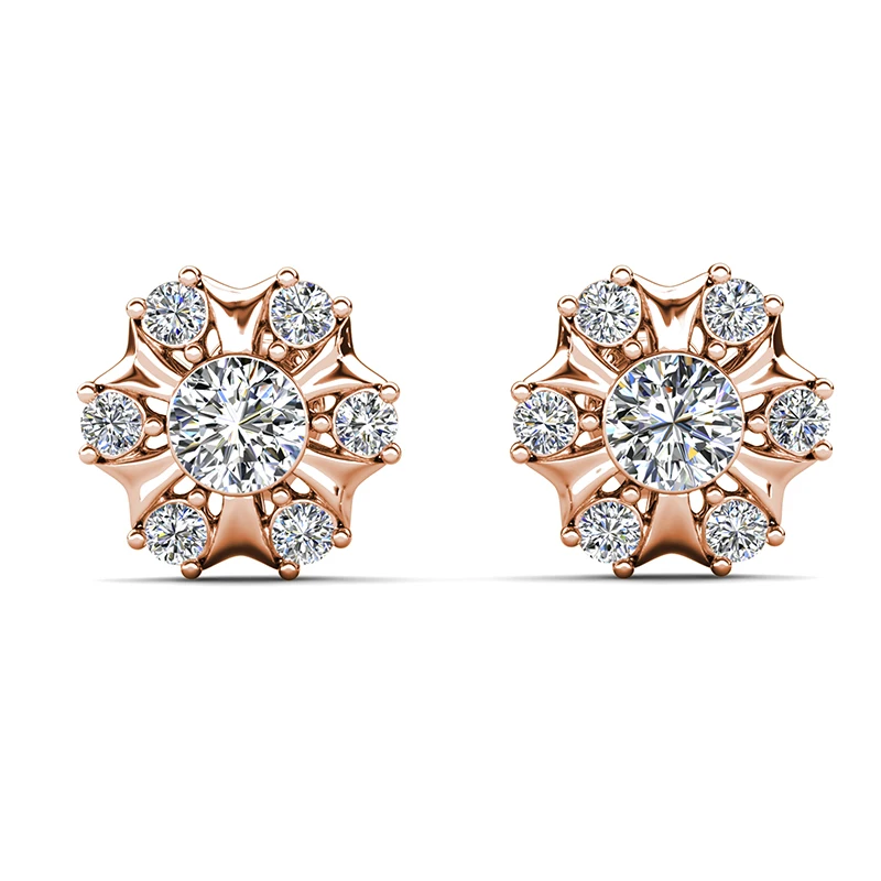 Фото Daisini Серьги-гвоздики с цветочным принтом из латуни, украшенные кристаллами Swarovski, розовое золото, дизайн со сверкающими кристаллами №4