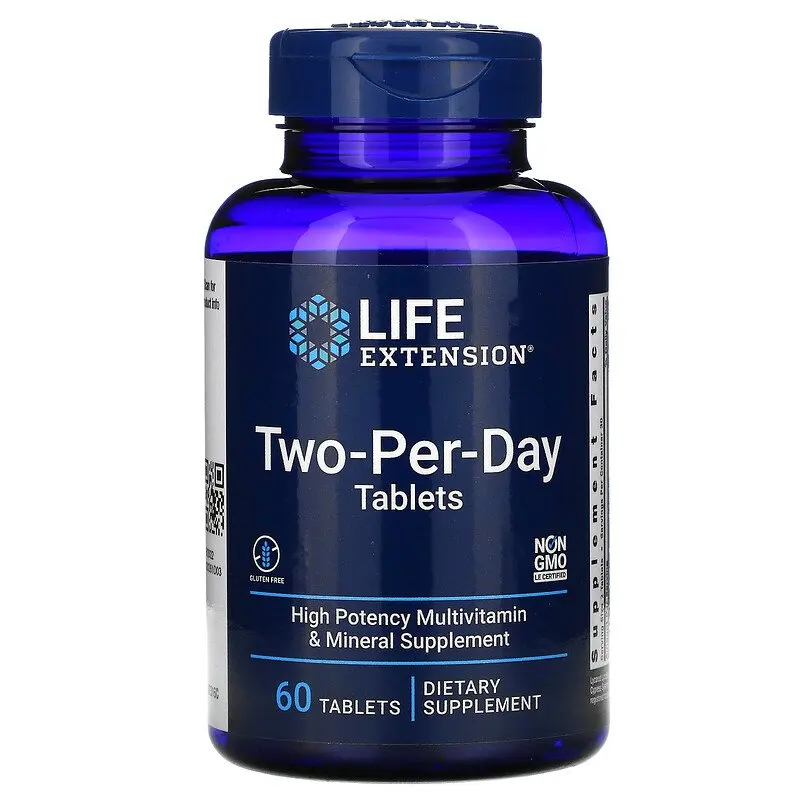 

Life Extension Two-Per-Day Tablets 60 Tablets, Multivitamin Minerals Lutein zeaxanthin Biotin Lycopene Magnesium Zinc