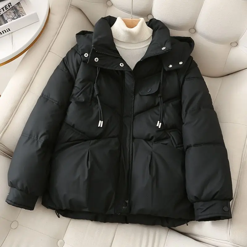 2023 Winter New Fashion White Duck Down Short Jacket Women Thick Warm Loose Hooded Pockets Coat Outwear Down Coat Ladies M46
