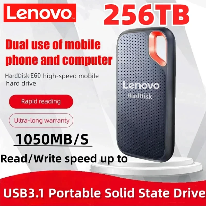 Портативный жесткий диск Lenovo E60, 1 ТБ, 256 ТБ, USB 3,1, HD внешний ...