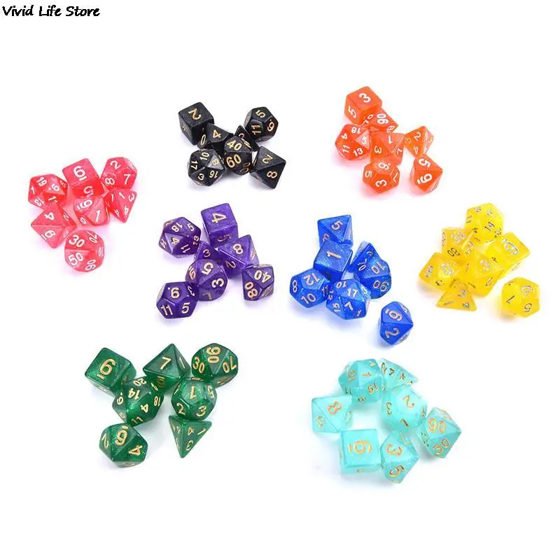 

7PCS/LOT Polyhedral Dice Iridescent Glitter Polyhedral Dice Set Digital Dice With Pearlized Effect Dice Set