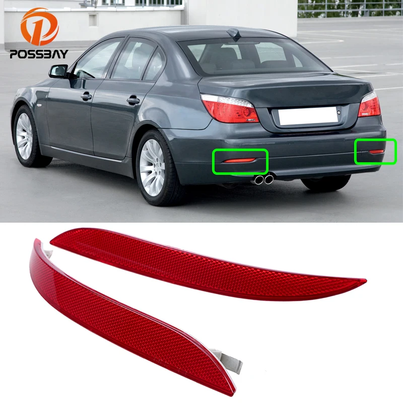 

POSSBAY Red Lens Rear Bumper Reflector Warning Lights Strips Cover Decoration For BMW 5 Series E60 Sedan 2007-2010 Facelift