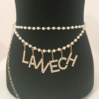 women fashion belt hip high waist gold silver narrow metal chain chunky fringes crystal diamond letter waist chain