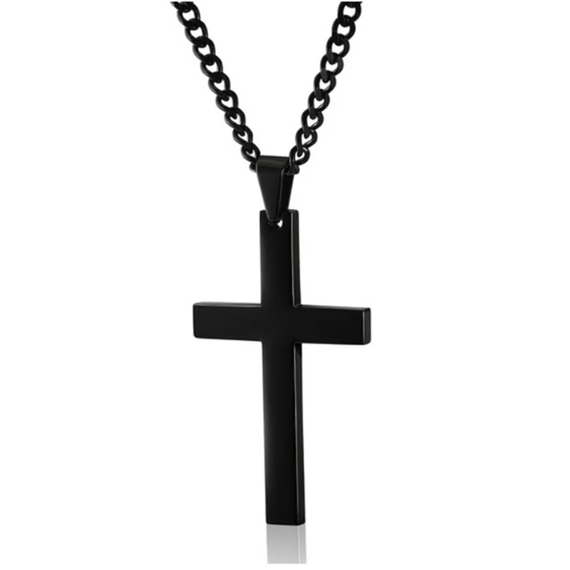 

Vintage Cross Pendant Necklace Stainless Steel Black Chain Pendant Necklace Men Necklace (60cm)