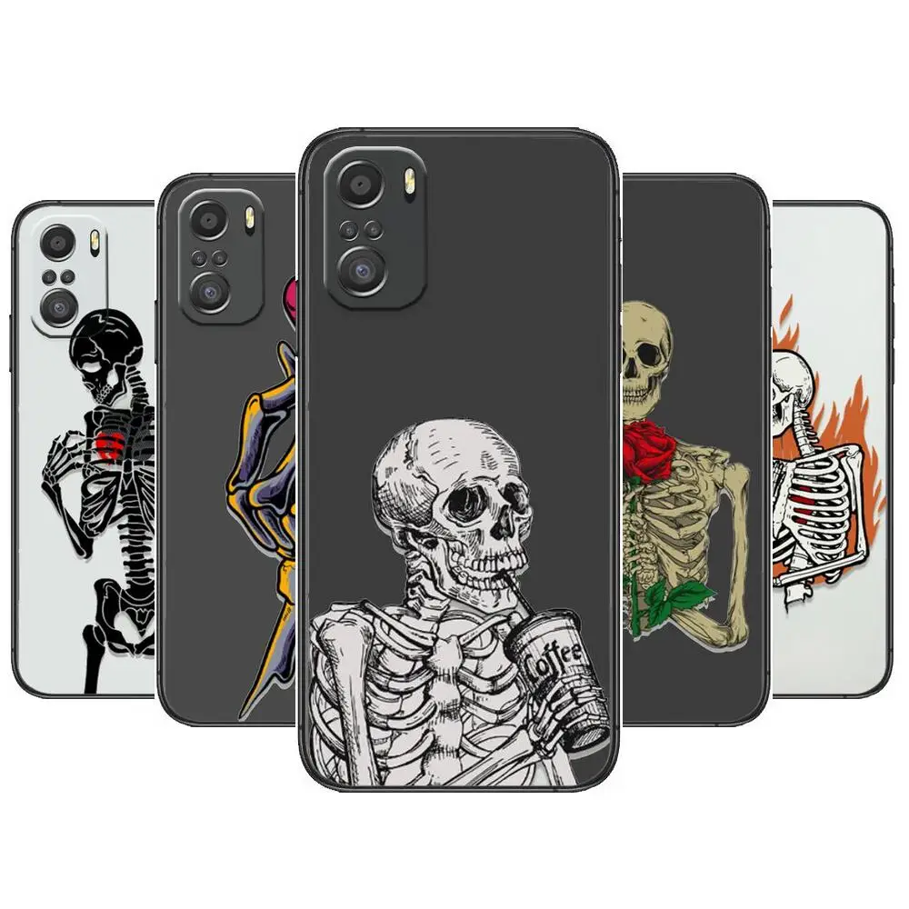 

Funny Skeleton Phone Case For xiaomi redmi 11 Lite pro Ultra 10 9 8 MIX 4 FOLD 10T Black Cover Silicone Back Prett