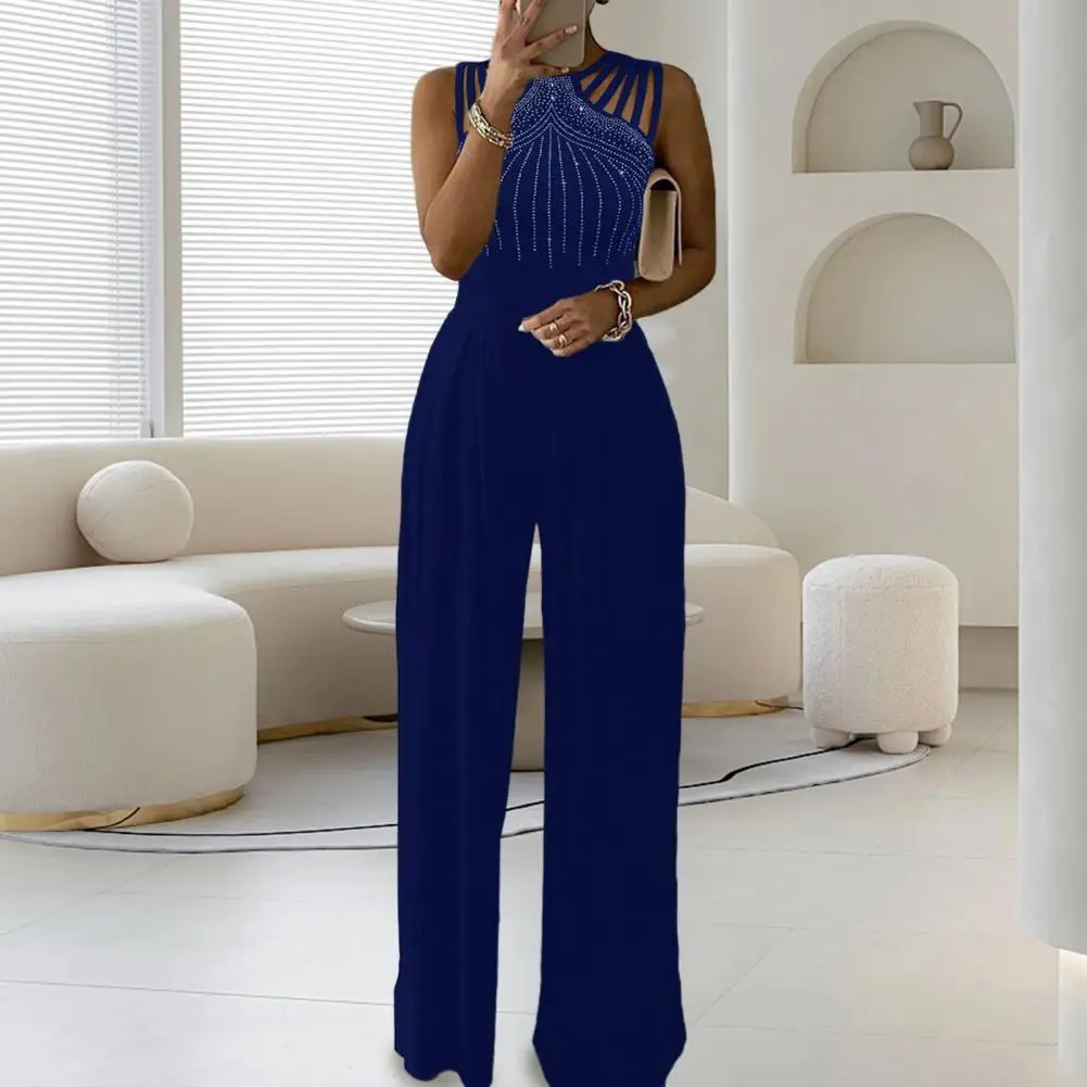 

Casual Summer Jumpsuit Elegant Women's Prom Jumpsuit Sleeveless Wide Leg Decor High Waist Solid Color Back Zipper for Parties