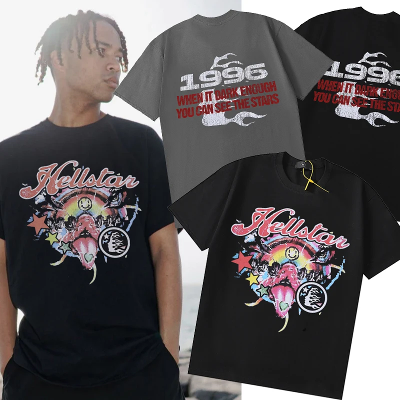 

Футболка Мужская/женская с принтом граффити, винтажная рубашка с буквенно-цифровым принтом, с коротким рукавом, в стиле High Street, Hellstar