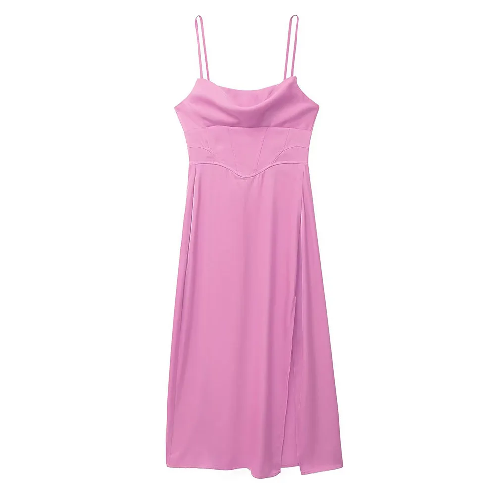 

Женское шелковое атласное платье на молнии сзади с высокой талией