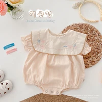 embroidery baby girls bodysuits 2022 summer peter pan collar short sleeve romper fashion baby clothes infant one pieces jumpsuit