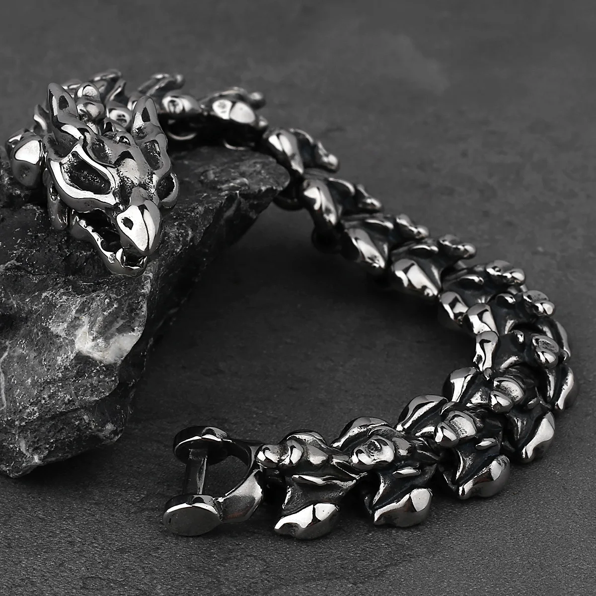 

HNSP 316L Stainless Steel Dragon Bracelet For Men Male Hand Chain High Quality Jewelry