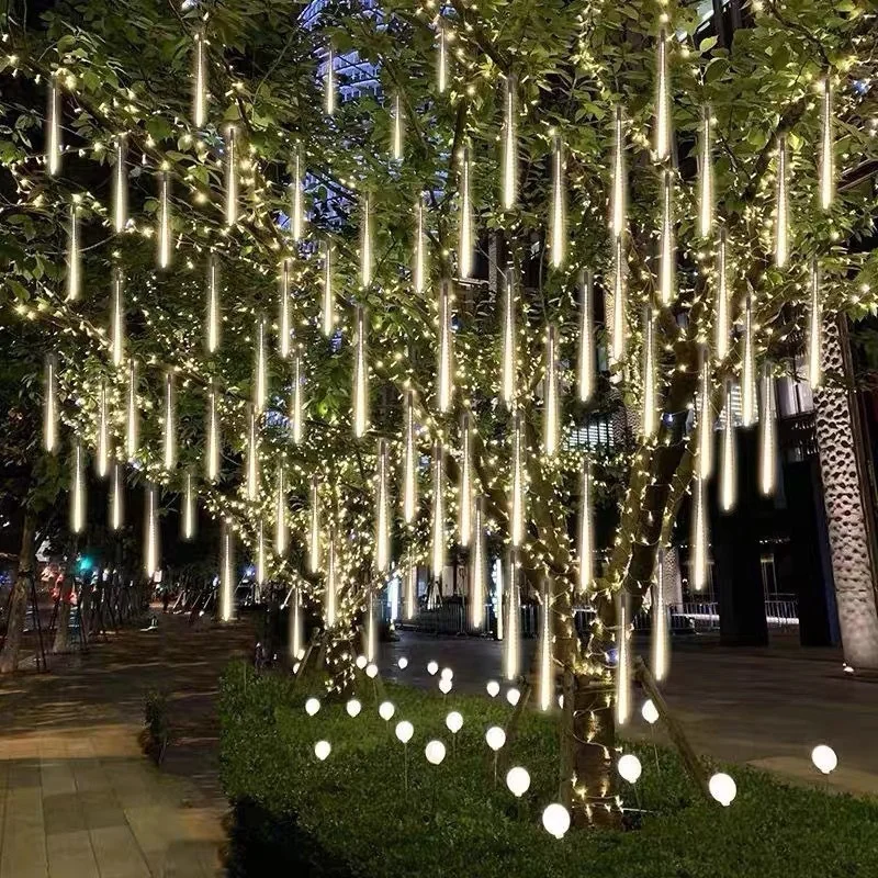Luces de Navidad de 8/10 tubos, adorno de lluvia de meteoritos, guirnalda de calle, decoraciones de árbol de Navidad, hadas de Año Nuevo 2023