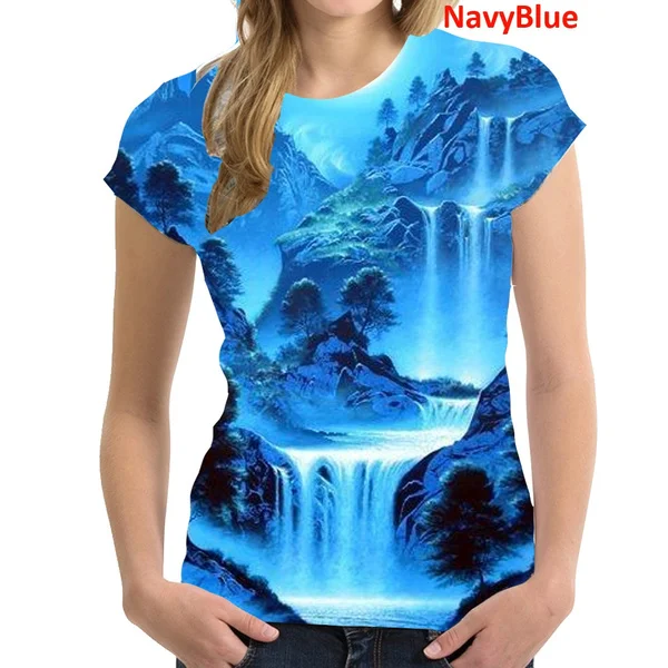 

Women's Fashion Mountain Forest Shirt Casual Short Sleeved O-neck Pullover T Shirt Ladies Blouses