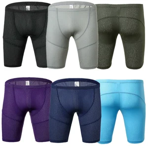 Мужские спортивные штаны, Компрессионные Мужские трусы, сетчатые дышащие сексуальные базовые шорты, штаны с карманом, леггинсы, трусы
