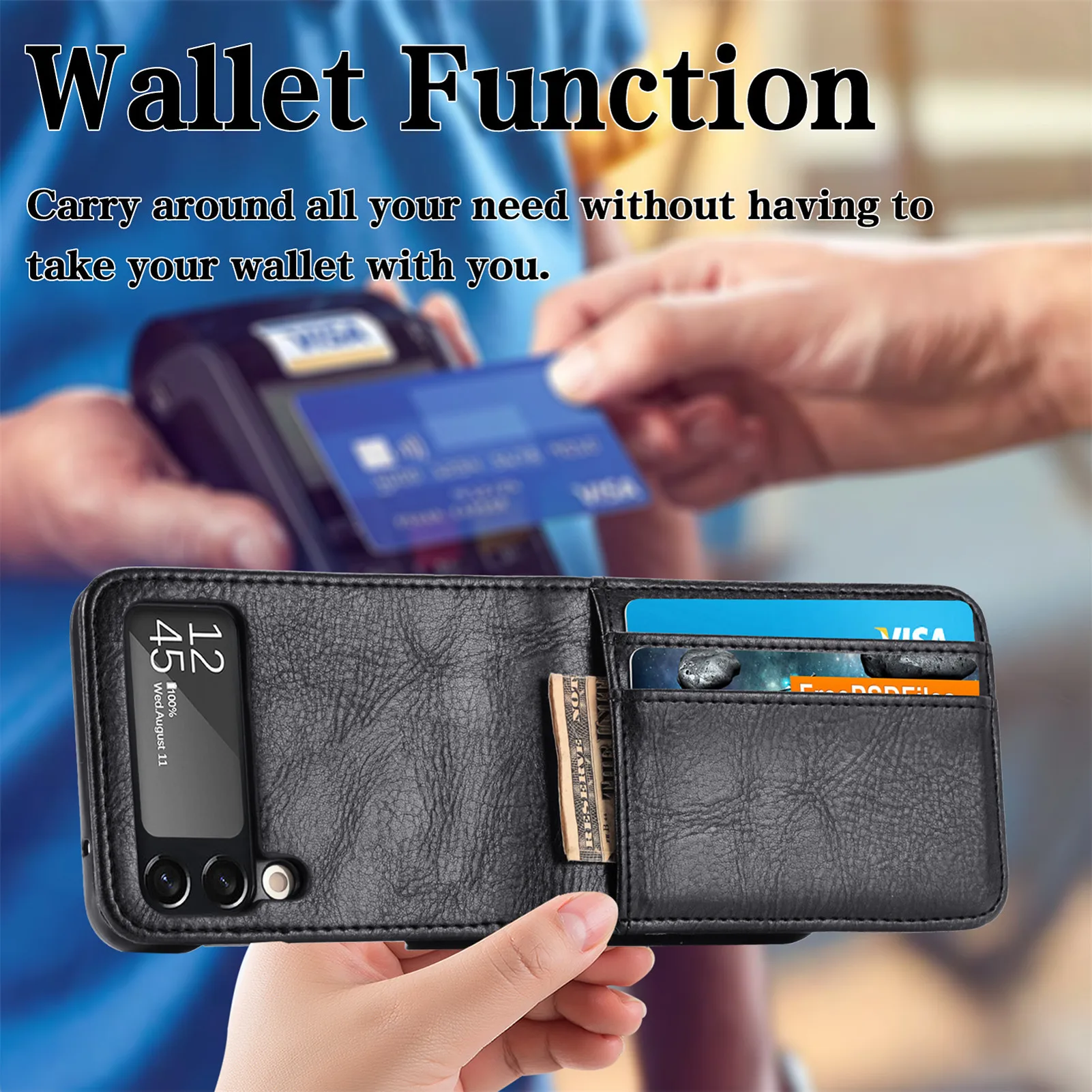 Фото Применим для Samsung Galaxy Z Flip4 мобильный телефон Case Zflip3 складывающаяся вверх и вниз интегрированная многорозетчатая карта 2 в 1 защита №3