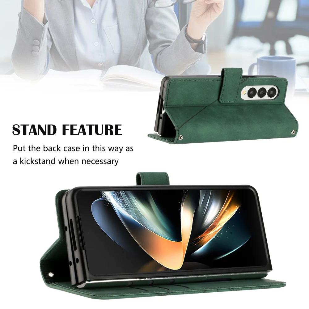 Fashion Wallet Case for Samsung Galaxy Z Fold 4 3 5G Phone Bags Magnetic Leather Protect Flip Bracket Cover With Long Lanyard