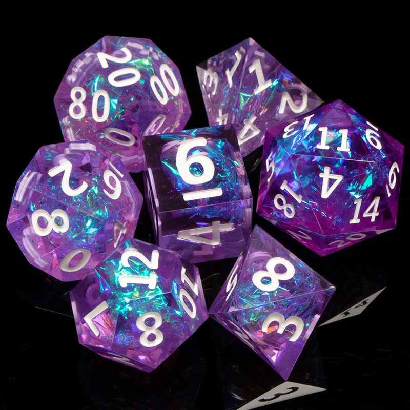 

KERWELLSI 7Pcs DND Resin Dice Set D&D Dungeon and Dragon Handmade Purple Polyhedral Dice Sharp Edge for RPG D20 D12 D10 D8 D6 D6