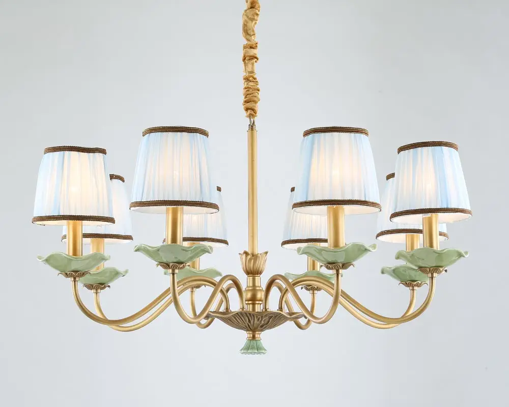 

Modern Real Bronze Copper Chandelier for Bedroom Dining Living Room Lotus Flower Style with Ceramic Luxury Home Lighting