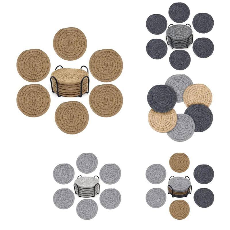 

HOT 6Pcs Beverage Coaster Water Absorbent Woven Fabric Coaster For Thick And Heat-Resistant Coaster