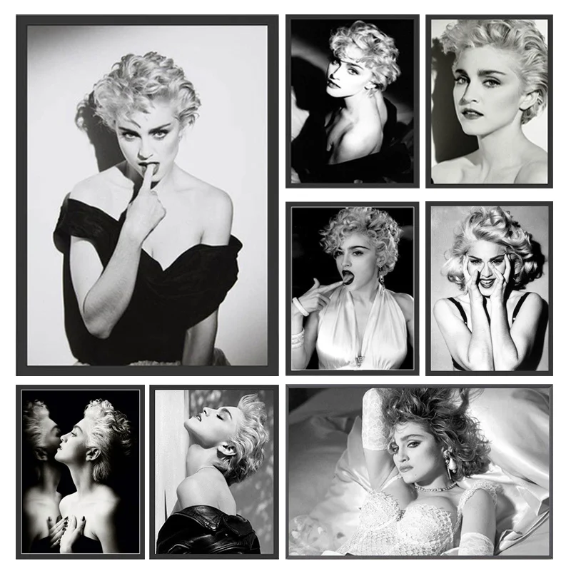 

Домашний декор, черно-белая Картина на холсте, Мадонна, настенное искусство, певец, современные картины, сценическая Модульная картина для г...