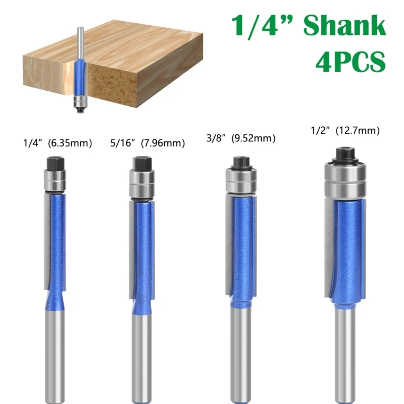 

4 шт., концевые фрезы с верхним подшипником, 1/4 мм, 6,35 мм, 7,96 мм