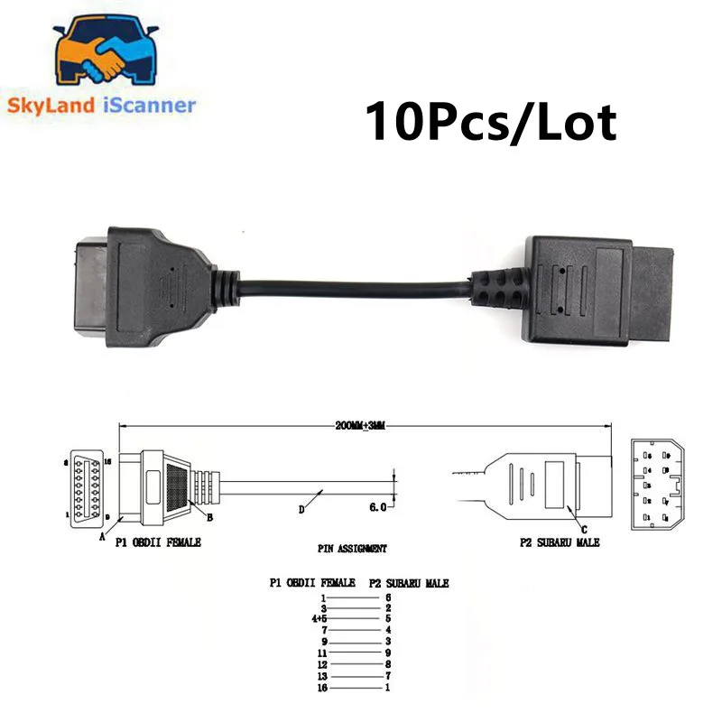 10Pcs For Subaru 9Pin To Female OBD2 16Pin Diagnostic Interface Cable 9Pin OBDII Extension Cord Cable Best Quality