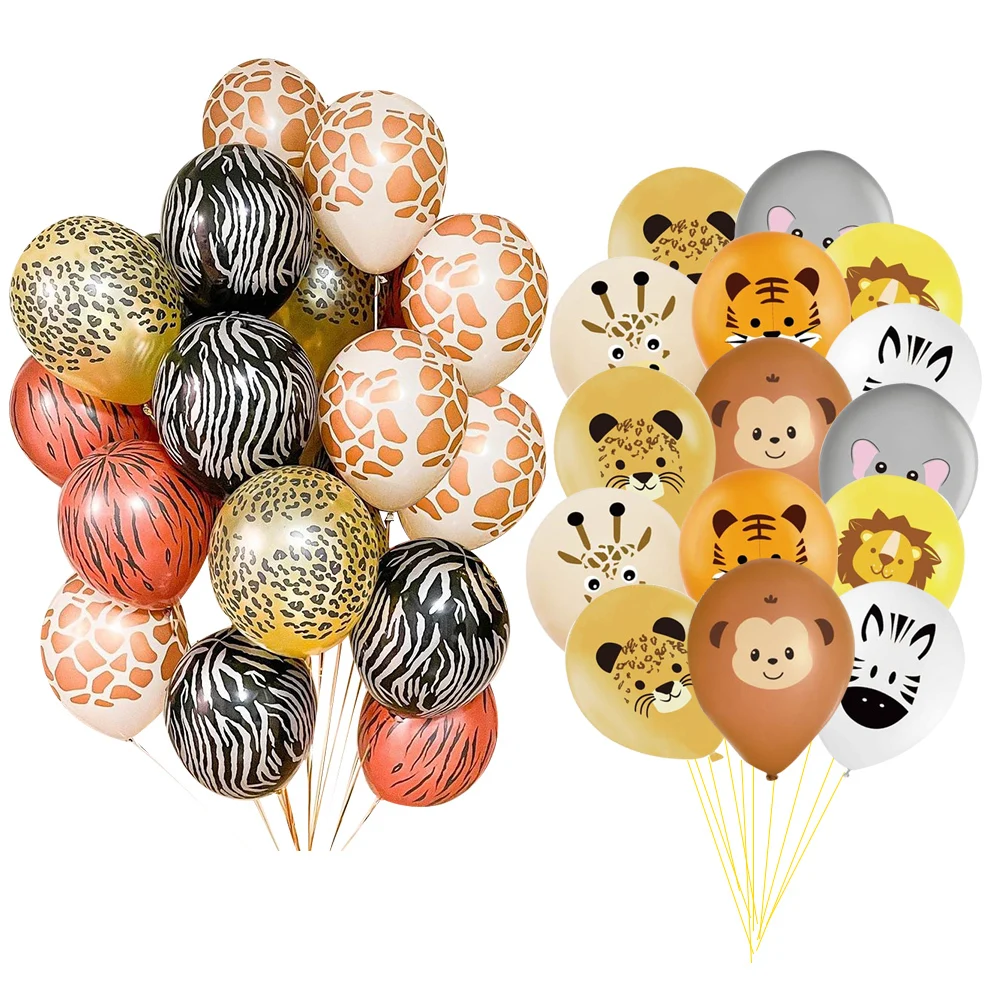 10pcs Carton Monkey/Tiger/Elephant/Giraffe Pattern Balloons for Wild Animal Jungle Safari Birthday Decoration DIY Party Supplies