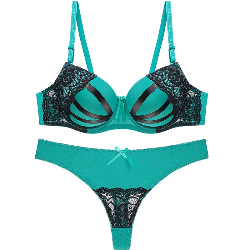 

New Bra Brief Set Sexy Thongs Women Bra Set Adjusted-straps Padded Push Up Lace Underwear Set Intimate Plus Size Bra Panty Set