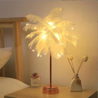 led bedside lamp diy creative feather table lamps bedroom wedding decoration night lights birthday gift usbaa battery power