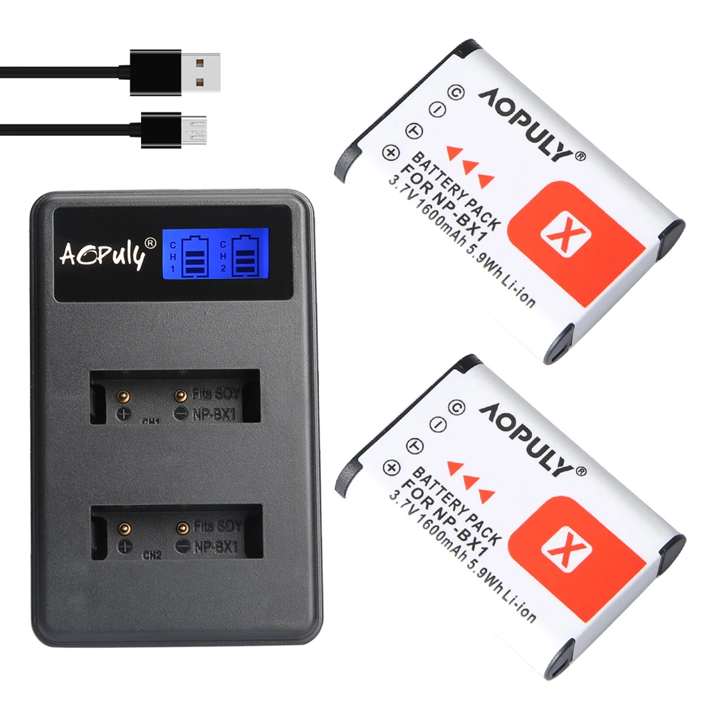 

AOPULY 2pcs NP-BX1 np bx1 Battery + LCD Charger For Sony DSC-RX100 DSC-WX500 IV HX300 WX300 HDR-AS15 X3000R MV1 AS30V HDR-AS300