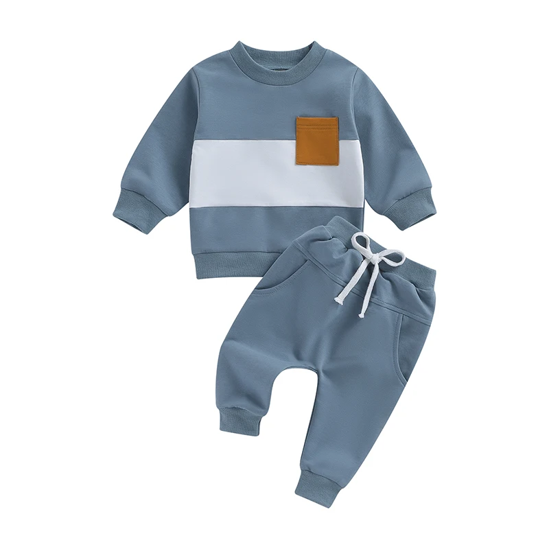 

Baby Boy 2 Piece Tracksuit Contrast Color Long Sleeve Sweatshirt and Elastic Pants for Toddler Fall Outfits