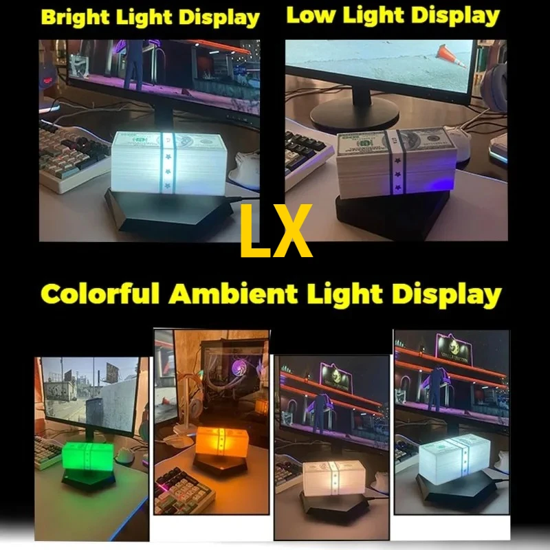 Фото Лампа-копилка GTA5 Maglev Golden Lantern: игровая периферия Grand Theft Auto, аналогичная лампе Grand Theft Auto Floating Money, для подарка, лампа в виде доллара №2