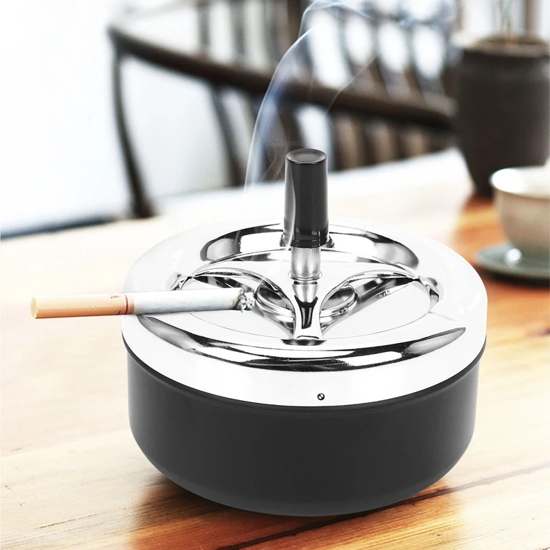 

NOCM-Round Push Down Cigarette Ashtray with Spinning Tray, Black