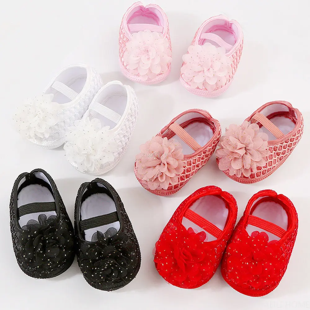

2023 Brand New Newborn Infant Baby Girl Summer Kids Shoes Soft Sole Crib Prewalker Toddler Anti-Slip Solid Floral First Walkers